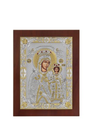 Ασημένια Εικόνα Παναγία Ρόδο το Αμάραντο 18cmx22cm