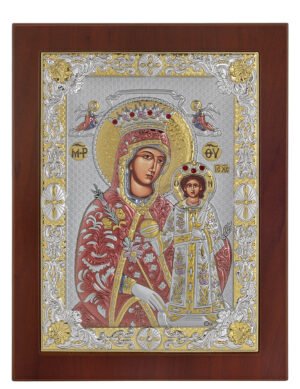 Ασημένια Εικόνα Παναγία Ρόδο το Αμάραντο 24cmx32cm