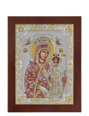 Ασημένια Εικόνα Παναγία Ρόδο το Αμάραντο 20cmx26cm