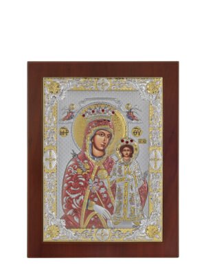 Ασημένια Εικόνα Παναγία Ρόδο το Αμάραντο 18cmx22cm