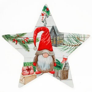 Εκτυπωμένο Ξύλινο Διακοσμητικό Αστέρι με Νάνο 15cm