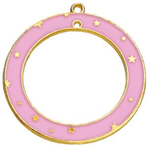 Ροζ Μεταλλικός Κύκλος Με Χρυσά Αστέρια 7cm