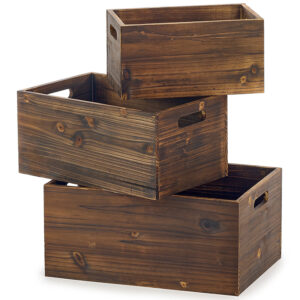 Σετ 3 Ξύλινα Κουτιά σε Vintage Καφέ Χρώμα με Ενσωματωμένες Λαβές