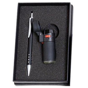 Σετ Κασετίνα με Μεταλλικό Στυλό και Αντιανεμικό Αναπτήρα σε Μαύρο Χρώμα