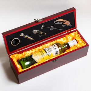 Σετ Αξεσουάρ Κρασιού σε Ξύλινη Κασετίνα με Θέση για Μπουκάλι