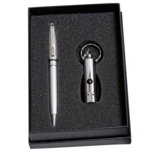 Σετ Κασετίνα με Μεταλλικό Στυλό και Μπρελόκ Φακός σε Ασημί Χρώμα