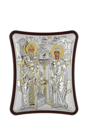 Ασημένια Εικόνα ο Άγιος Κυπριανός και η Αγ. Ιουστίνη 8.5cmx10cm