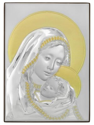 Ασημένια Εικόνα η Παναγία με Τον Χριστό 28cmx20cm