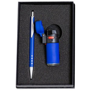 Σετ Κασετίνα με Μεταλλικό Στυλό και Αντιανεμικό Αναπτήρα σε Μπλε Χρώμα