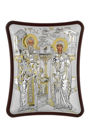 Ασημένια Εικόνα ο Άγιος Κυπριανός και η Αγ. Ιουστίνη 12cmx15cm