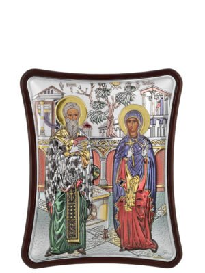 Ασημένια Εικόνα ο Άγιος Κυπριανός και η Αγ. Ιουστίνη 8.5cmx10cm