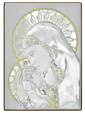 Ασημένια Εικόνα η Παναγία με Τον Χριστό 28cmx20cm