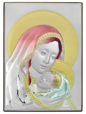 Ασημένια Εικόνα η Παναγία με Τον Χριστό 28cmx20cm