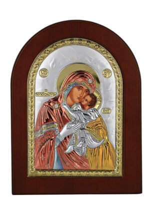 Ασημένια Εικόνα Παναγία η Γλυκοφιλούσα 15cmx21cm