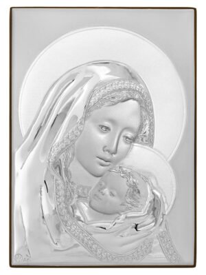 Ασημένια Εικόνα η Παναγία με Τον Χριστό 28cmx20cm