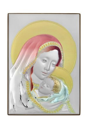 Ασημένια Εικόνα η Παναγία με Τον Χριστό 21cmx15cm