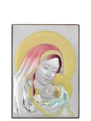 Ασημένια Εικόνα η Παναγία με Τον Χριστό 10cmx14cm