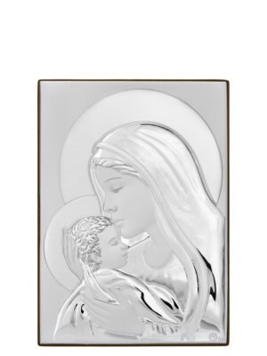 Ασημένια Εικόνα η Παναγία με Τον Χριστό 10cmx14cm