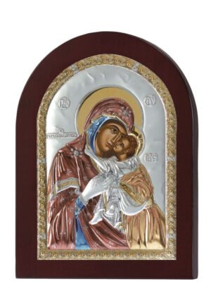 Ασημένια Εικόνα Παναγία η Γλυκοφιλούσα 10cmx14cm