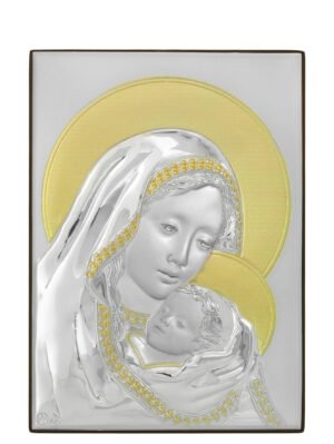 Ασημένια Εικόνα η Παναγία με Τον Χριστό 21cmx15cm