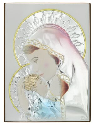 Ασημένια Εικόνα η Παναγία με Τον Χριστό 28cmx20cm