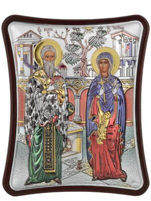 Ασημένια Εικόνα ο Άγιος Κυπριανός και η Αγ. Ιουστίνη 15cmx20cm