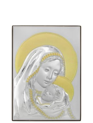 Ασημένια Εικόνα η Παναγία με Τον Χριστό 10cmx14cm