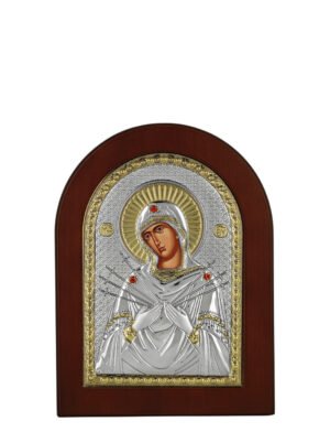 Ασημένια Εικόνα η Παναγία με τα Επτά Σπαθιά 7.5cmx9.5cm