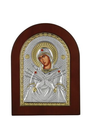 Ασημένια Εικόνα η Παναγία με τα Επτά Σπαθιά 10cmx14cm