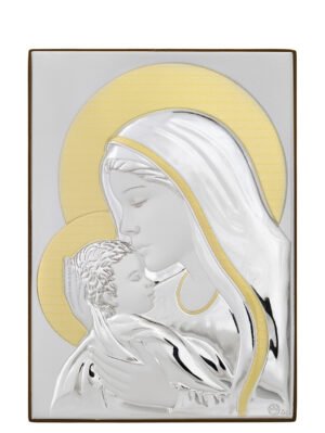 Ασημένια Εικόνα η Παναγία με Τον Χριστό 21cmx15cm