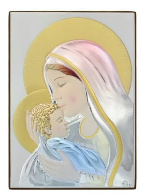 Ασημένια Εικόνα η Παναγία με Τον Χριστό 28cmx20cm