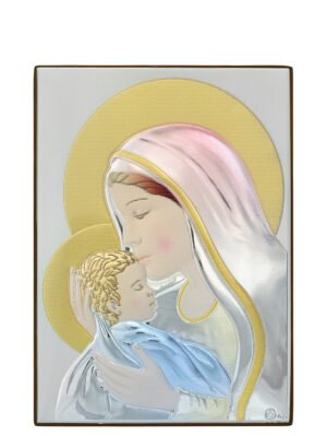 Ασημένια Εικόνα η Παναγία με Τον Χριστό 21cmx15cm