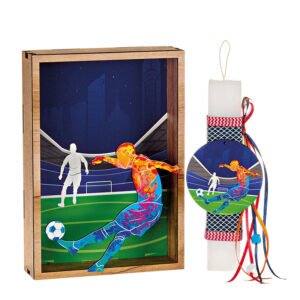 Αρωματική Πασχαλινή Λαμπάδα με Ξύλινο Κάδρο με Εκτυπωμένο Θέμα Ποδόσφαιρο