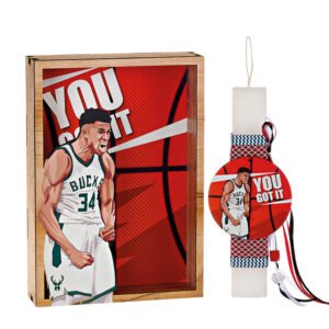 Αρωματική Πασχαλινή Λαμπάδα με Ξύλινο Κάδρο με Εκτυπωμένο Θέμα Μπάσκετ