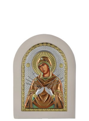 Ασημένια Εικόνα η Παναγία με τα Επτά Σπαθιά 7.5cmx9.5cm