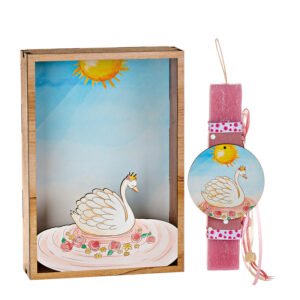 Αρωματική Πασχαλινή Λαμπάδα με Ξύλινο Κάδρο με Εκτυπωμένο Θέμα Κύκνος