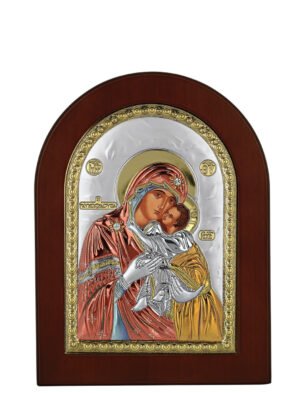 Ασημένια Εικόνα Παναγία η Γλυκοφιλούσα 10cmx14cm