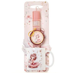 Πασχαλινή Λαμπάδα και Κούπα με Θέμα Μπαλαρίνα Κύκνος Πάνω σε Ξύλινη Πλάτη