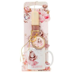 Πασχαλινή Λαμπάδα και Κούπα με Θέμα Πριγκίπισσα Κάστρο Πάνω σε Ξύλινη Πλάτη