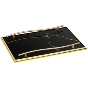 Χρυσός Δίσκος Γάμου Τύπου Μάρμαρο σε Μαύρο Χρώμα