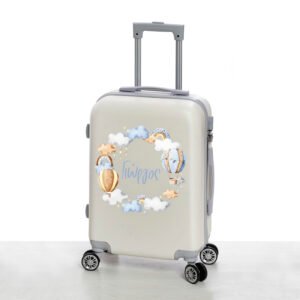 Βαλίτσα Βάπτισης Off White με Αερόστατο & Ουράνιο Τόξο – Εκτυπωμένη