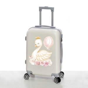Βαλίτσα Βάπτισης Off White με Κύκνο και Ροζ Μπαλόνι – Εκτυπωμένη