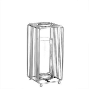 Κηροπήγιο Μεταλλικό ασημί με γυαλί 20X43CM