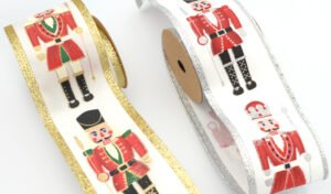 Χριστουγεννιάτικη Υφασμάτινη Κορδέλα 6.3cm με Λαμπερό Γκλίτερ.
