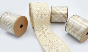 Χριστουγεννιάτικη Υφασμάτινη Κορδέλα 6.3cm με Λαμπερό Γκλίτερ.