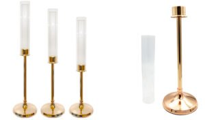 Σετ/3 Μεταλλικά Κηροπήγια με Τζάμι (57cm, 67cm, 77.5cm)