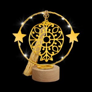 Φωτιζόμενο Γούρι 2026: Χρυσό Ρόδι σε Ξύλινη Βάση | Επιτραπέζιο