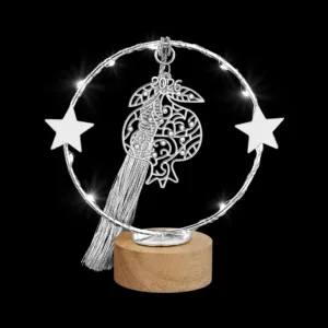 Φωτιζόμενο Γούρι 2026: Ασημί Ρόδι σε Ξύλινη Βάση | Επιτραπέζιο