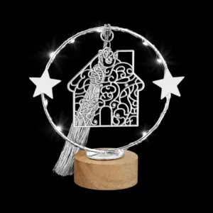 Φωτιζόμενο Γούρι 2026: Ασημί Σπίτι Filigree LED (13cm) | Επιτραπέζιο Δώρο