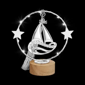 Φωτιζόμενο Γούρι 2026: Ασημί Καράβι με Στρας LED (13cm) | Επιτραπέζιο